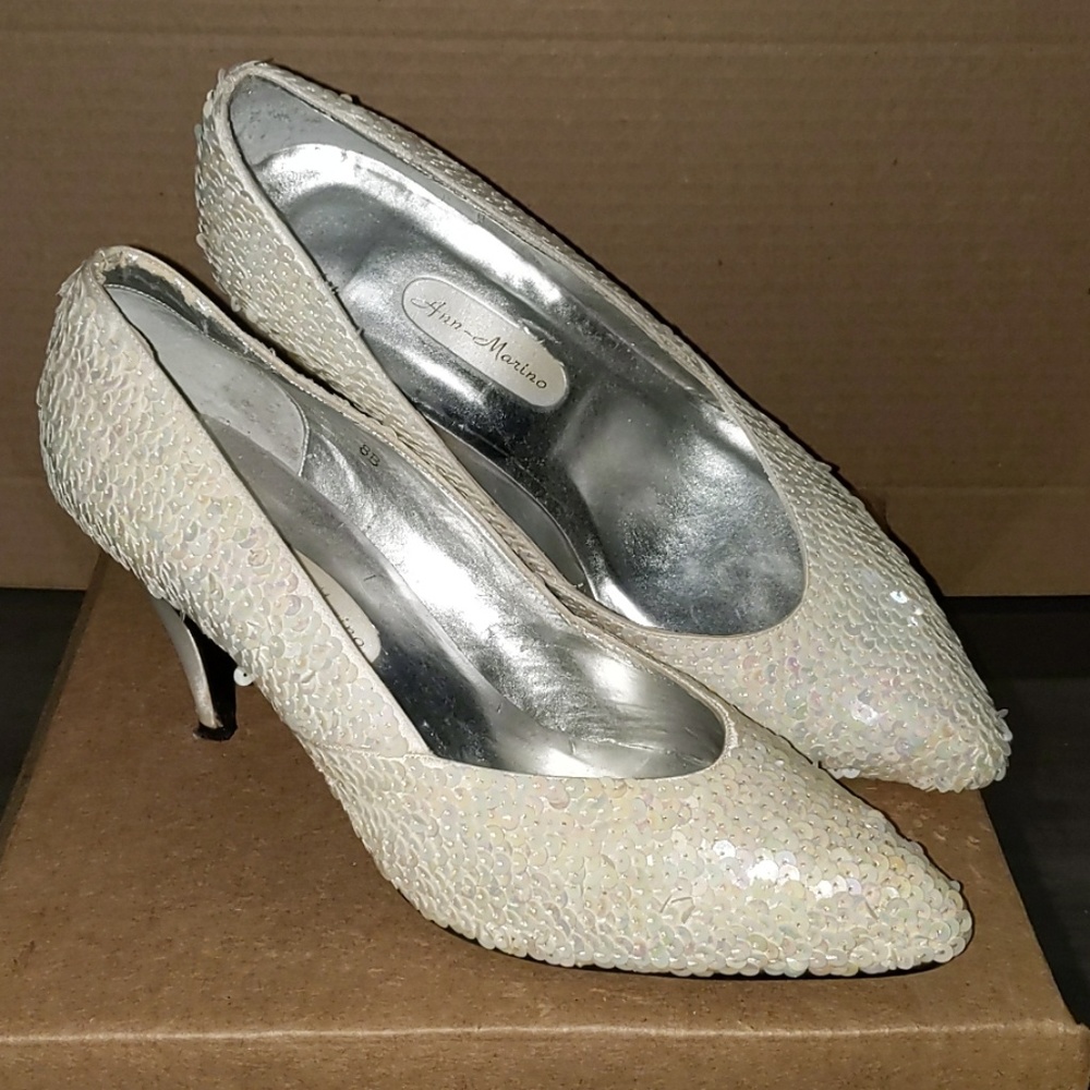 White Sequin Heels